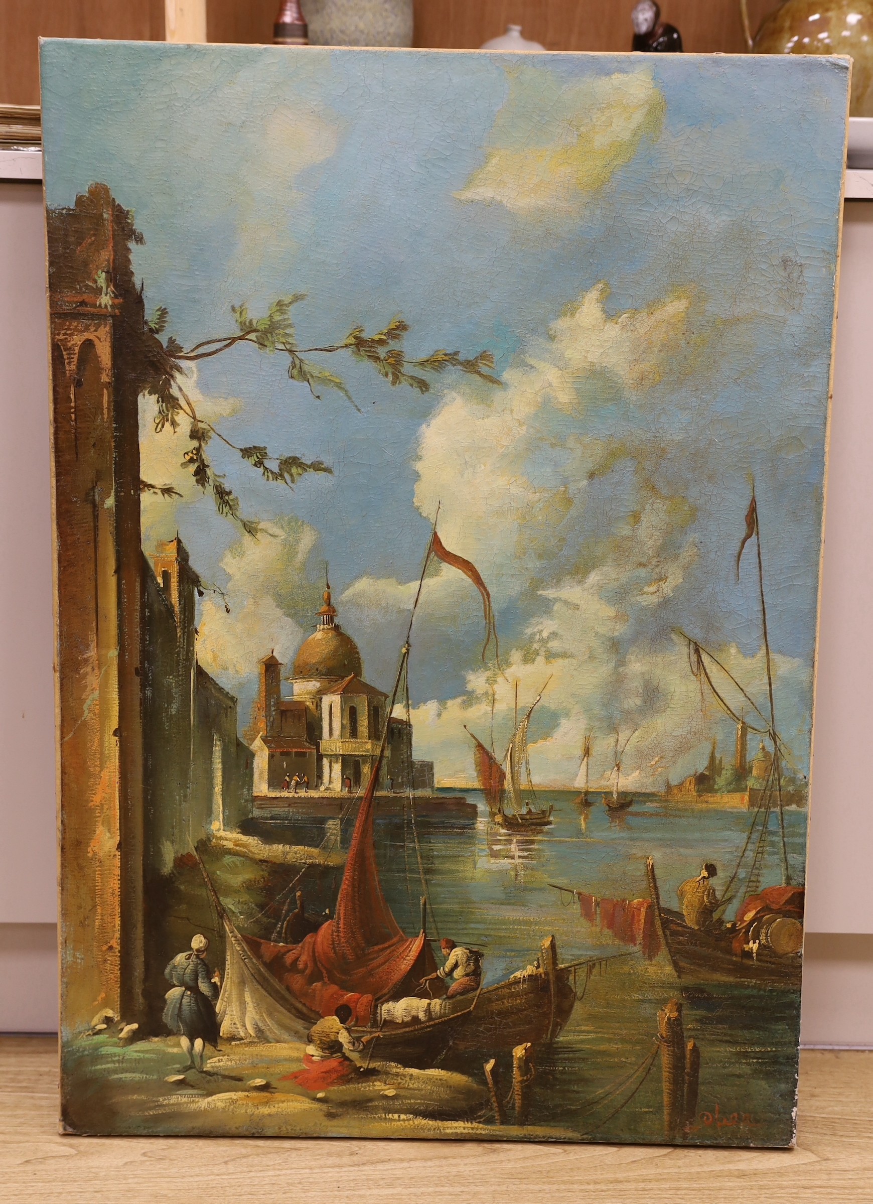 Italian School, oil on canvas, 17th century style view of Venice, bears signature, 99 x 69cm